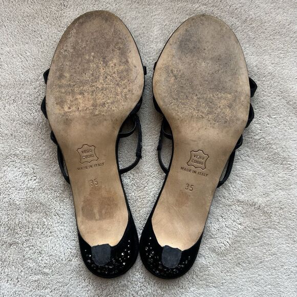 Ballin Black Satin & Rhinestones Slide Strappy Sandal Women EU 35 US 5 Low Heel - Picture 14 of 16